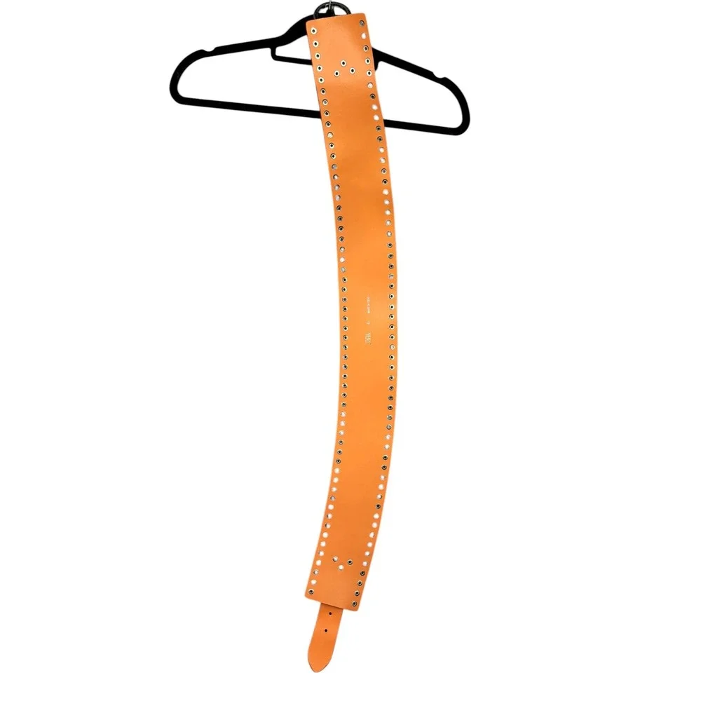 Zara Orange Faux Suede Wide Studded Waist Belt Size 85 Silver Studs Boho